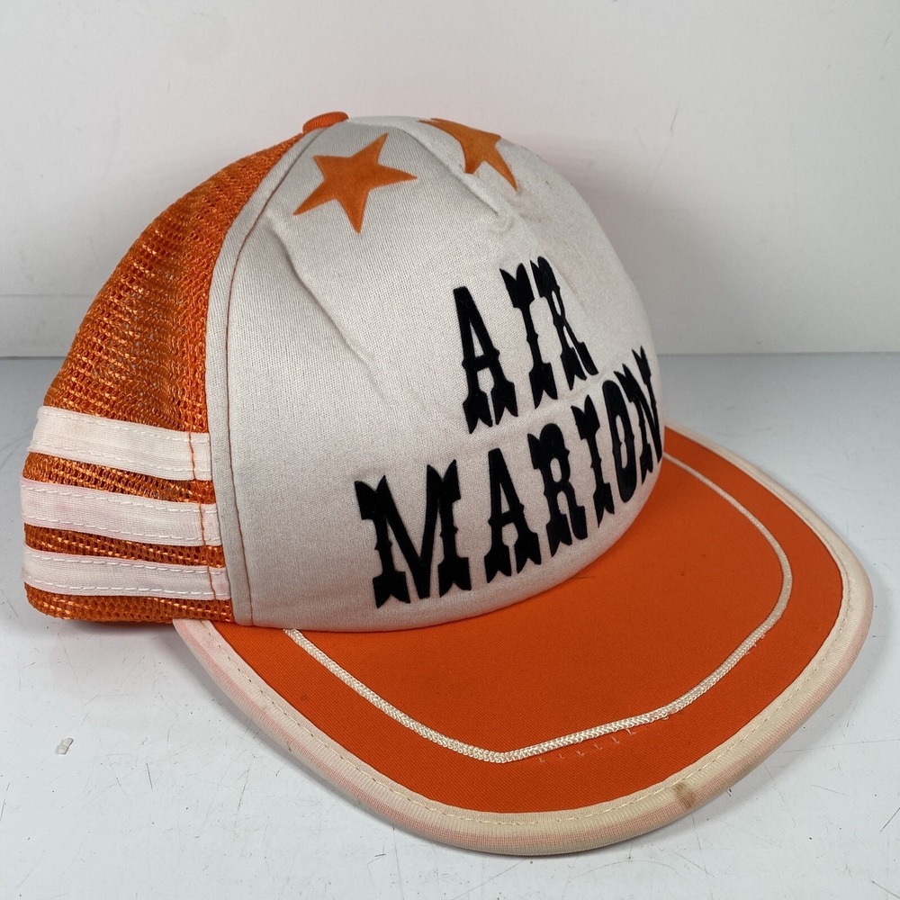 Three Stripped 3 Stripes‎ AIR MARION Trucker Hat Orange Mesh Snapback Vintage